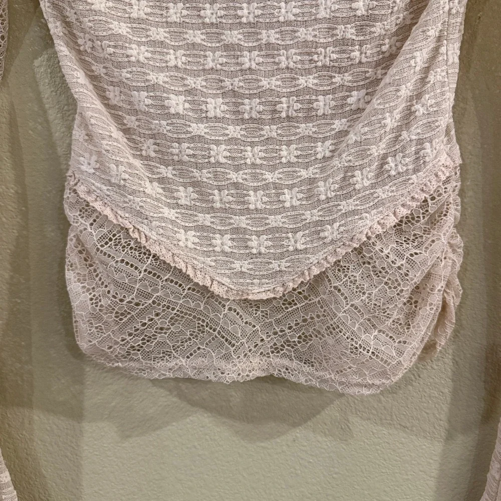 Free People My Party‎ Lace Top Womens XS Cream Long Sleeve Sheer Boho Coquette